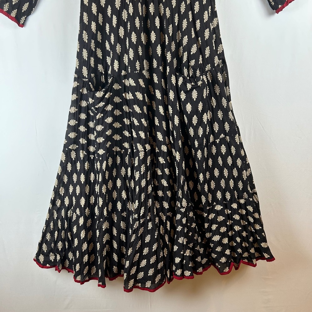 Passementrie Womens Black Sante Fe Tiered Midi Dress 3/4 Sleeve Small Boho - Picture 5 of 9